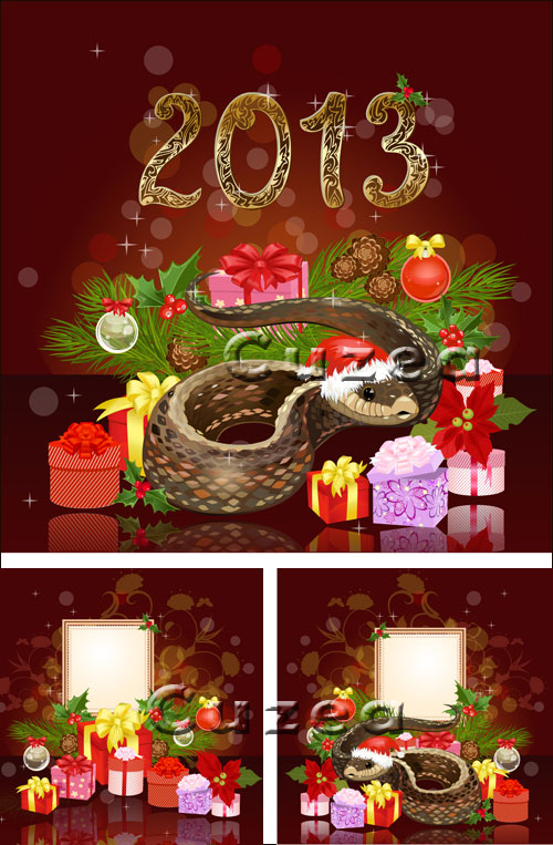   -      / Snake with gifts under a fir-tree in a vector