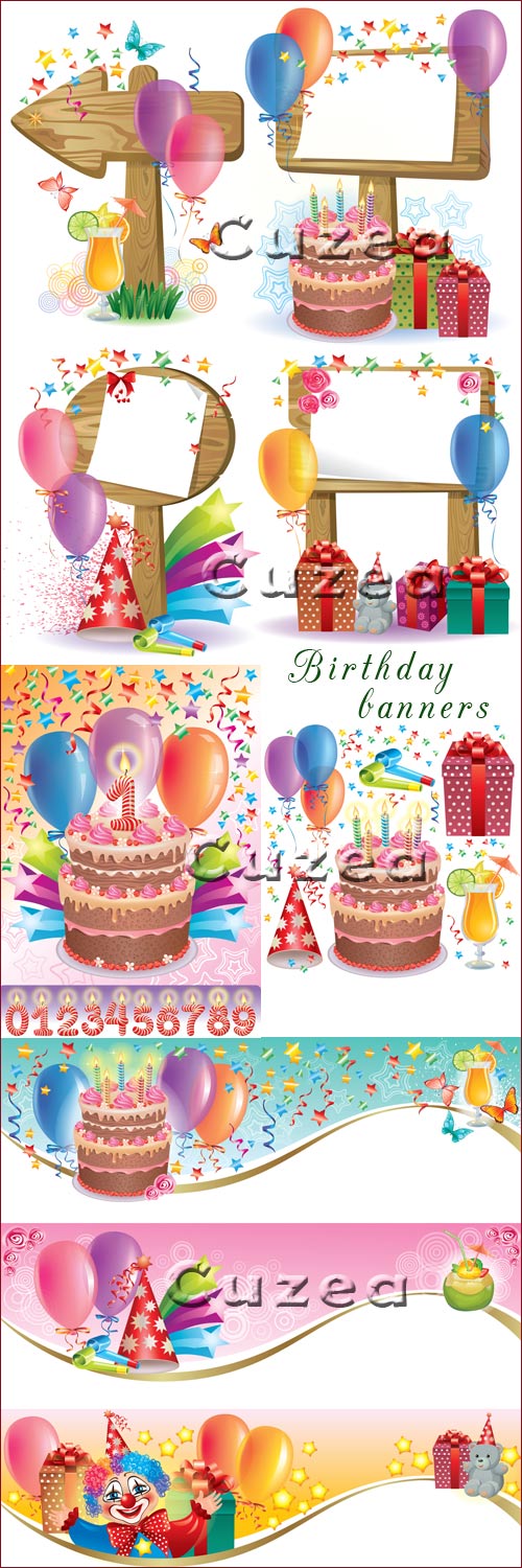       / Birthday banners in vector set