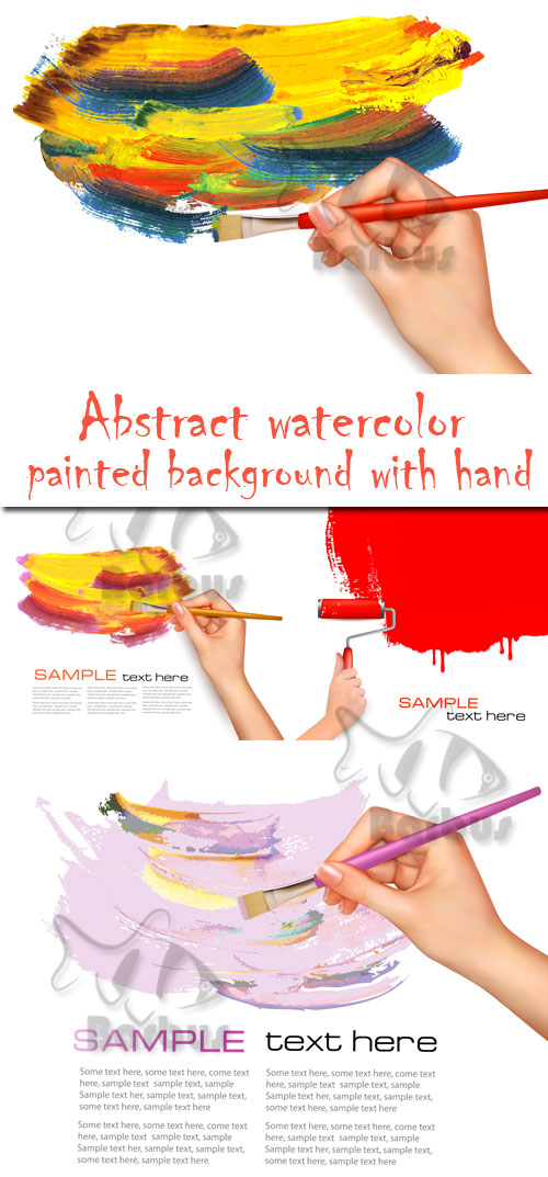 Abstract watercolor painted background with hand /      
