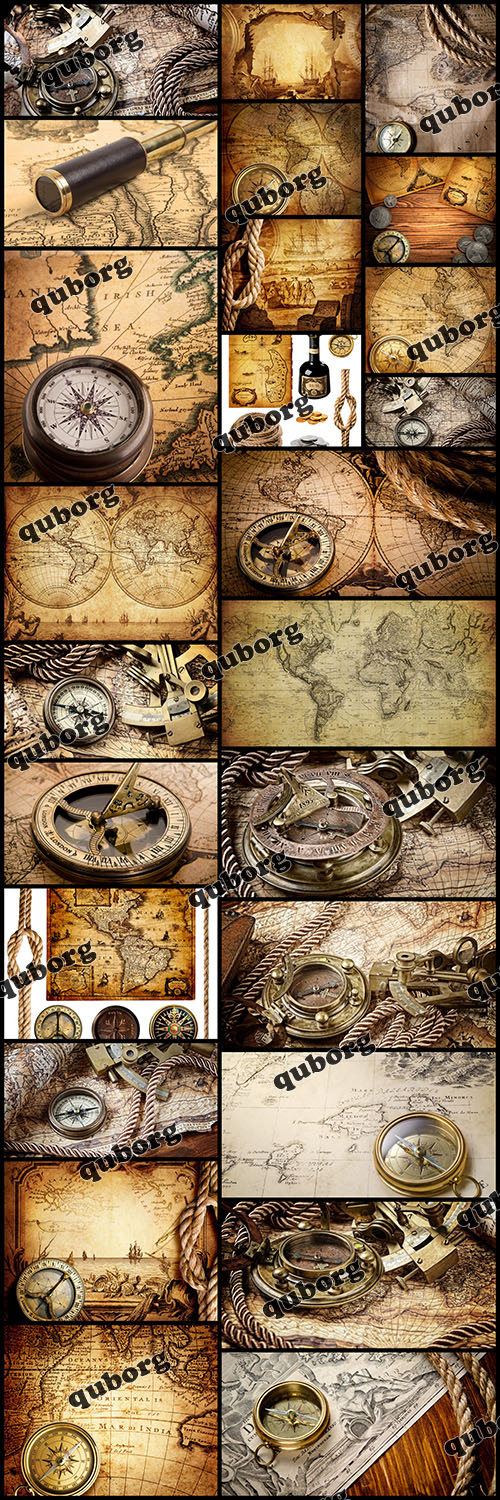 Stock Photos - Old maps and Compass