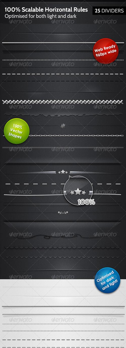 25 Horizontal Rules / Dividers - 100% Resizable - GraphicRiver