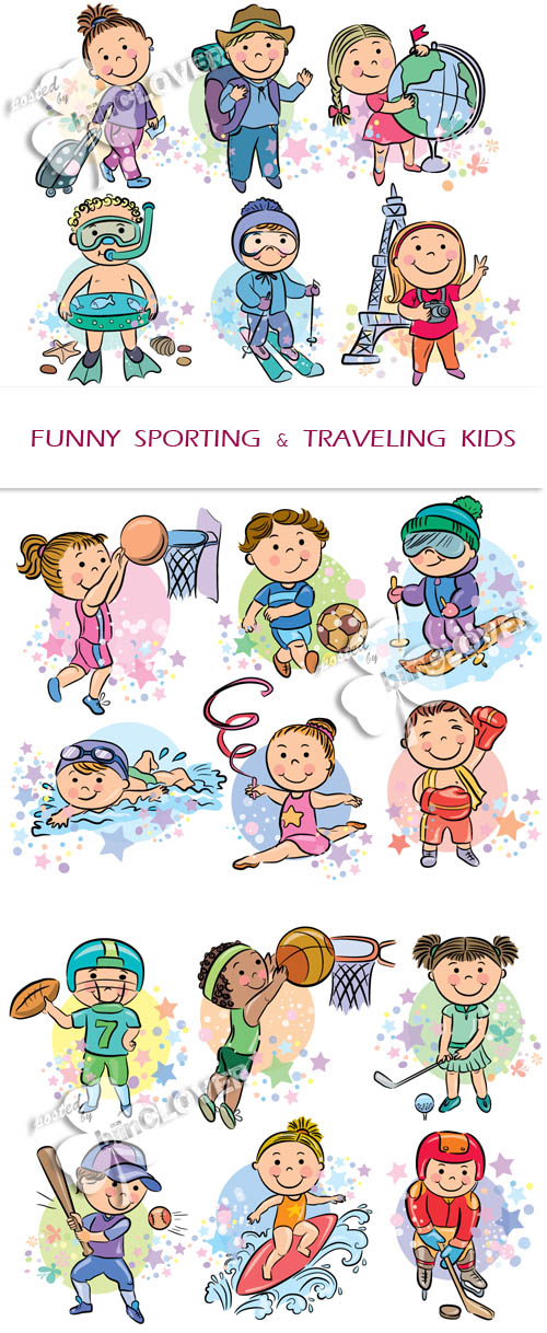 Funny sporting and travelling kids 0415