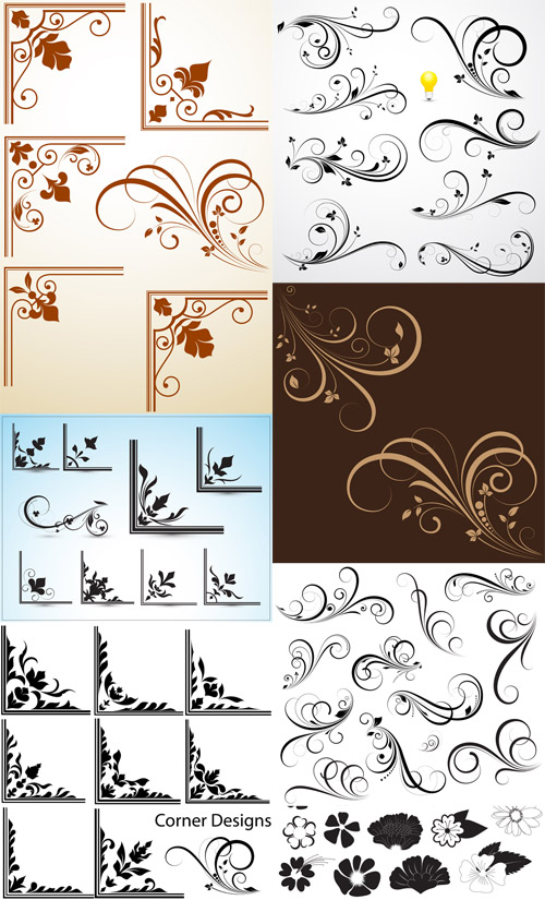 Floral Vector Swirls and Corners Frame