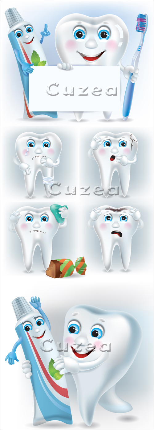     / Funny tooth with toothpaste and toothbrush - vector stock