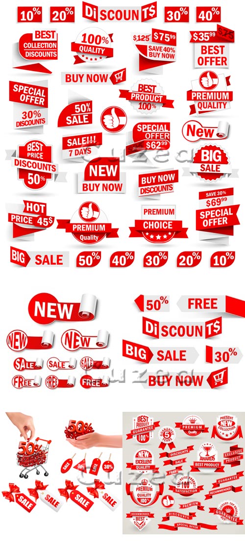      / Red labels and sale in vector