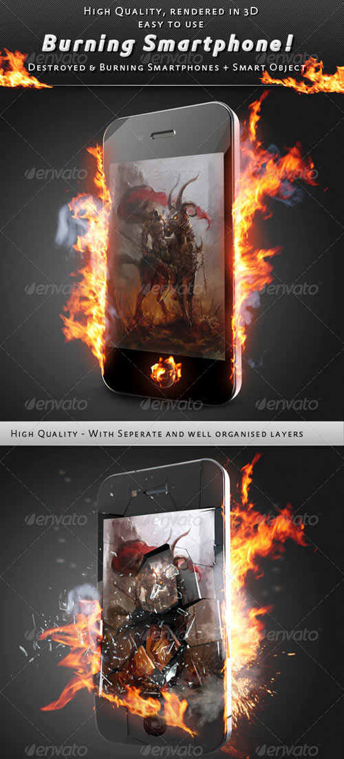 Smartphone On Fire Mock-Up