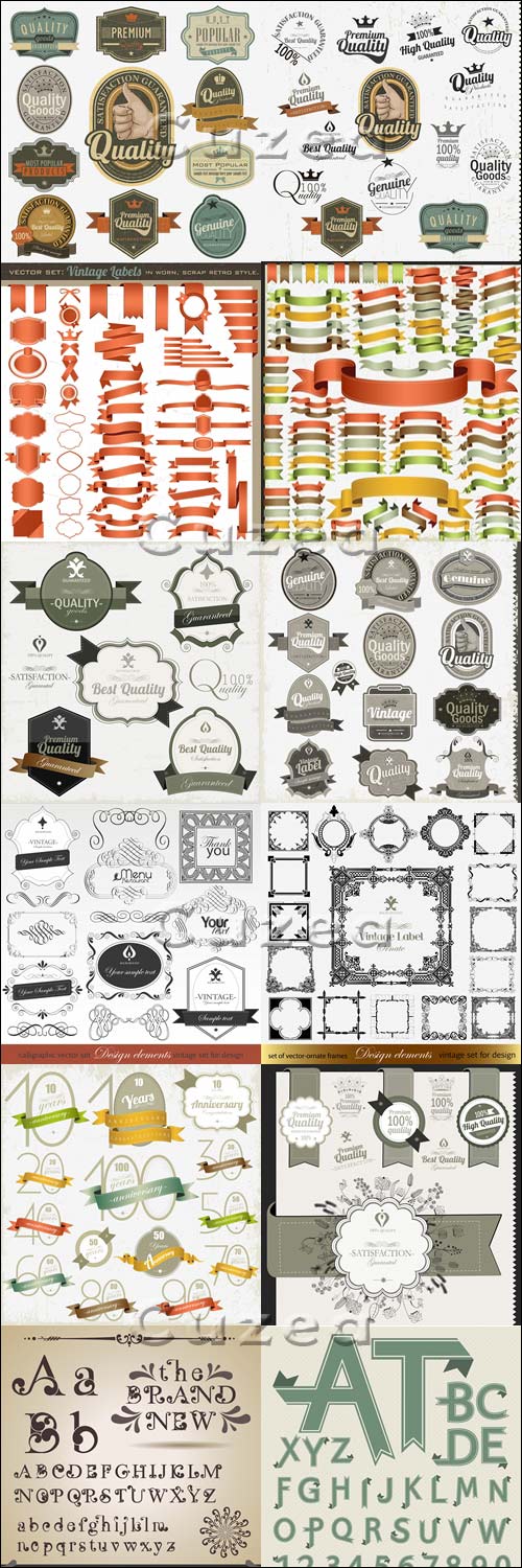   ,      / Vector vintage labels, ribbons and alfabet