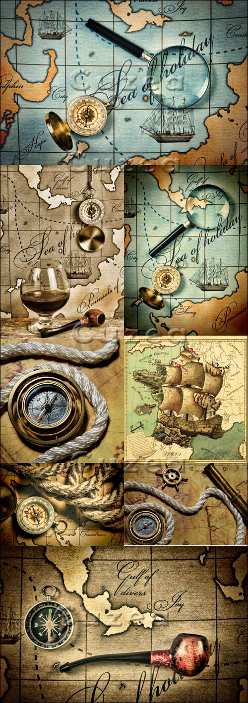    / Old compass on the map - Stock photo