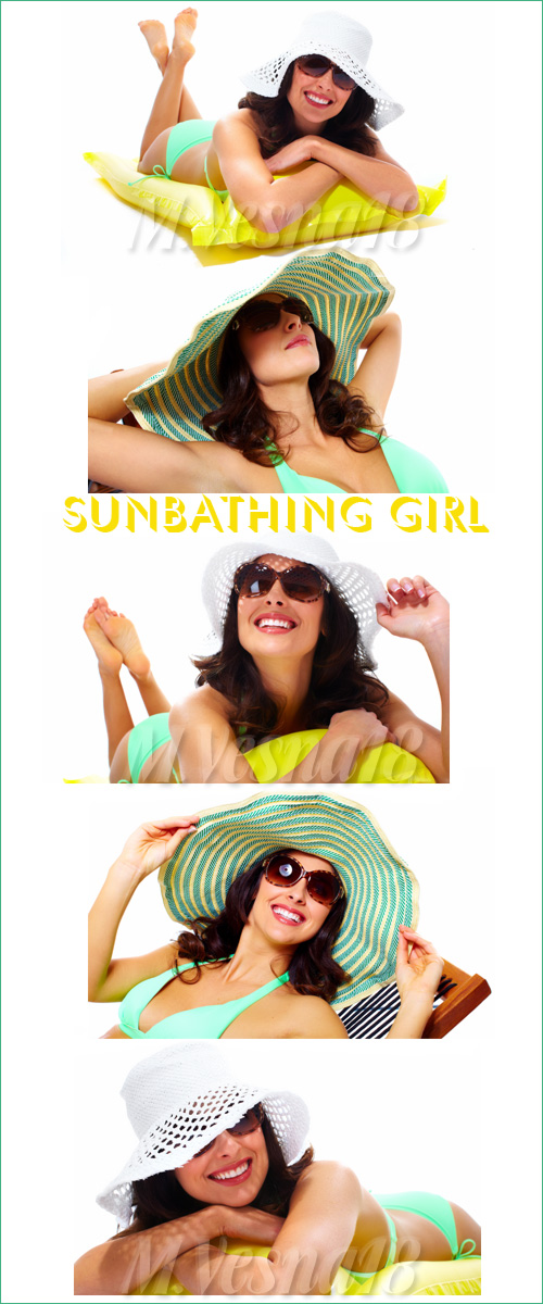     -   / Sunbathing girl in a hat - stock photo