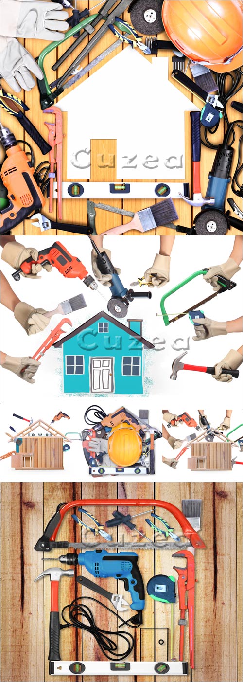      / Selection of tools in the shape of a house - stock photo