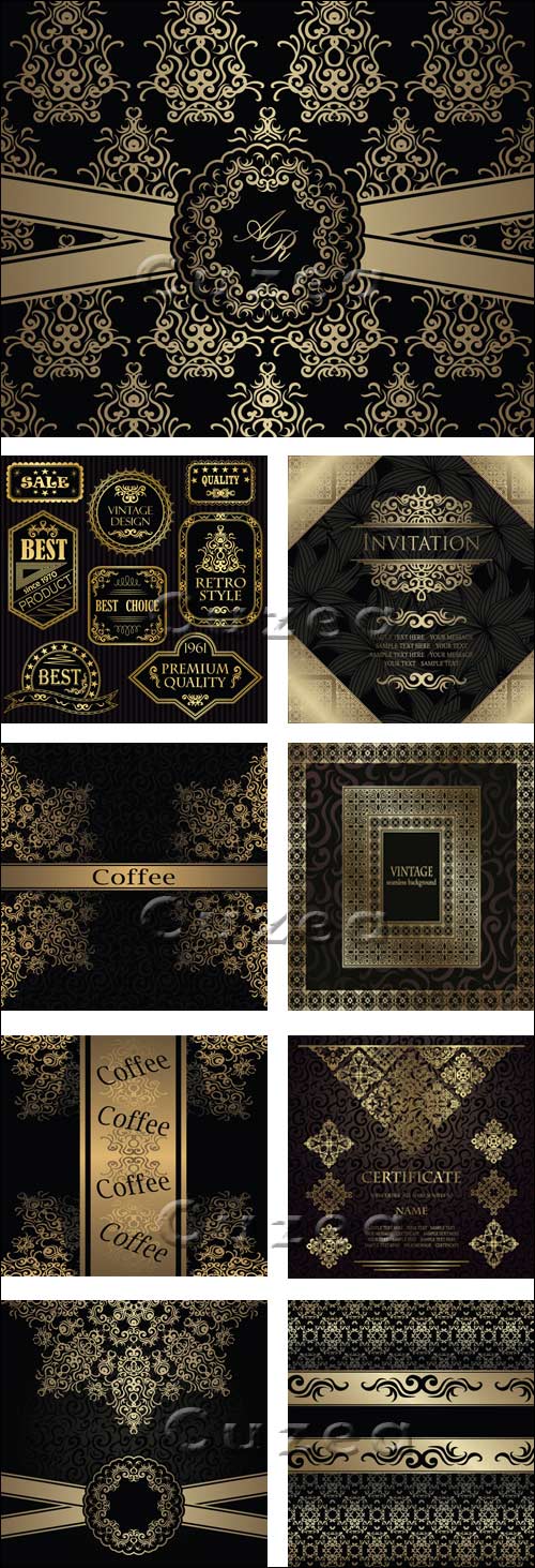      ,  2  / Vintage invitations and labels, part 2 - vector stock