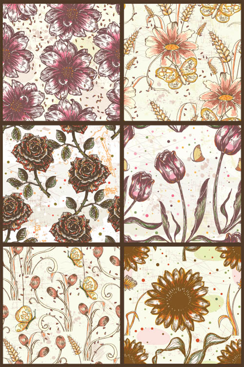 Seamless Vector Patterns Floral Print Set 68