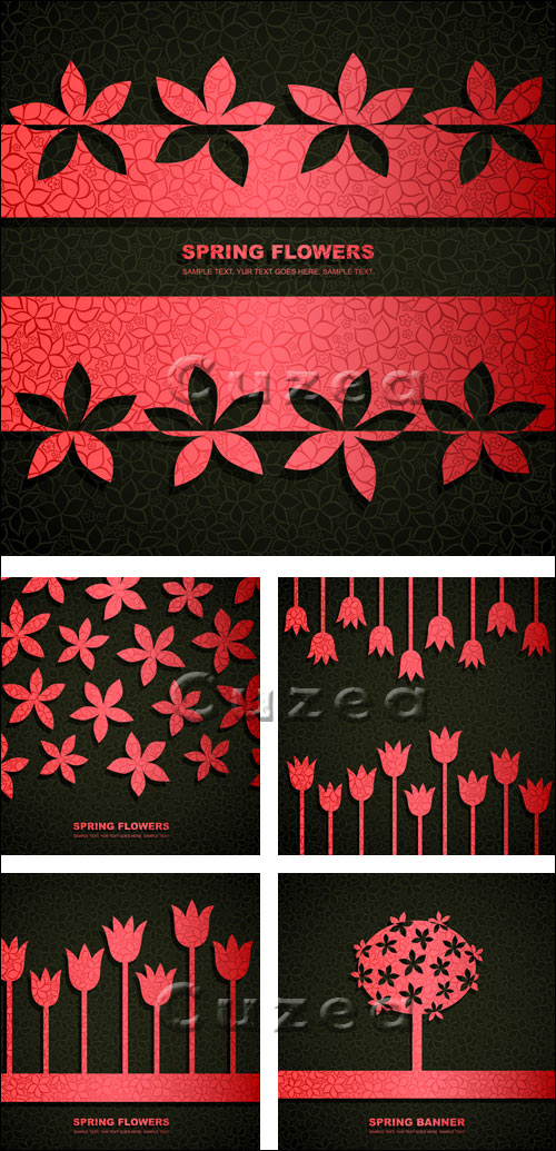        / Black and red flower  background in vector