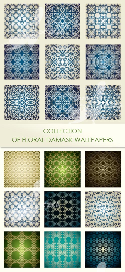 Vectors - Collection of floral damask background