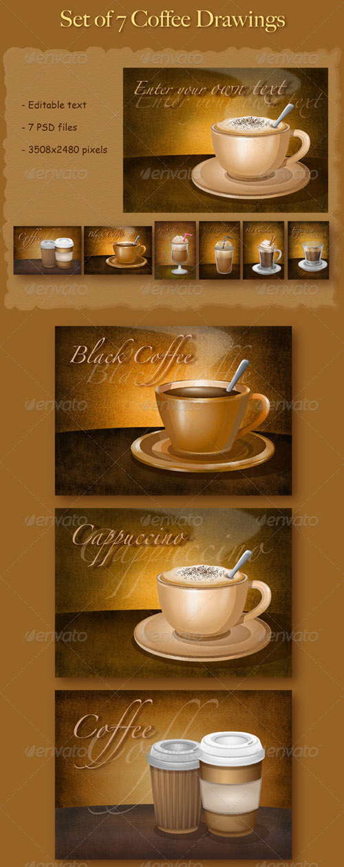 Set of 7 Coffee Drawings