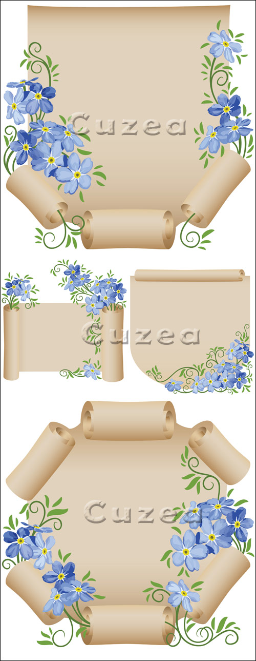       / Vintage scroll with flowers - vector stock
