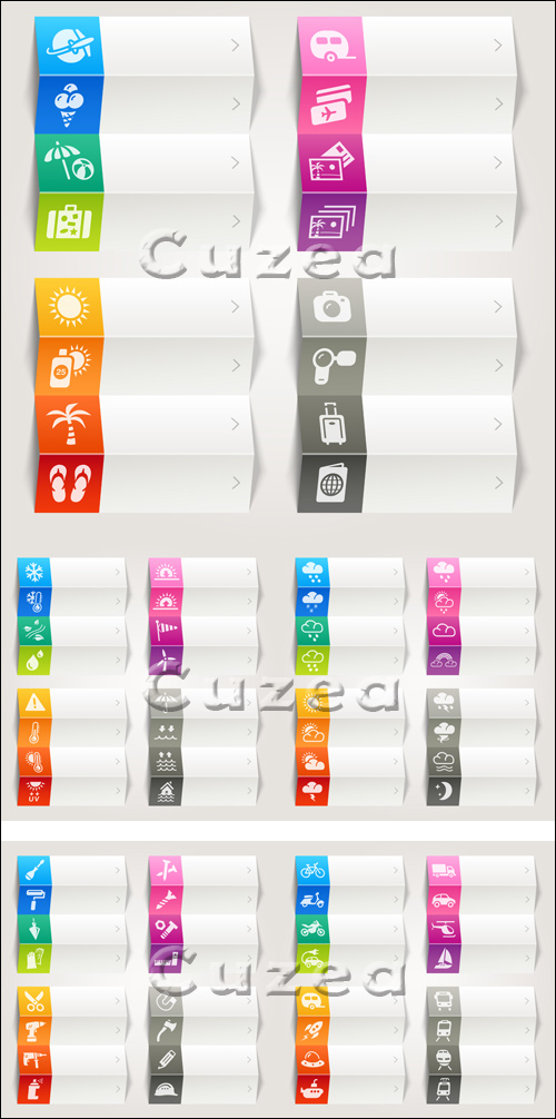        / Color icons on white banners in vector