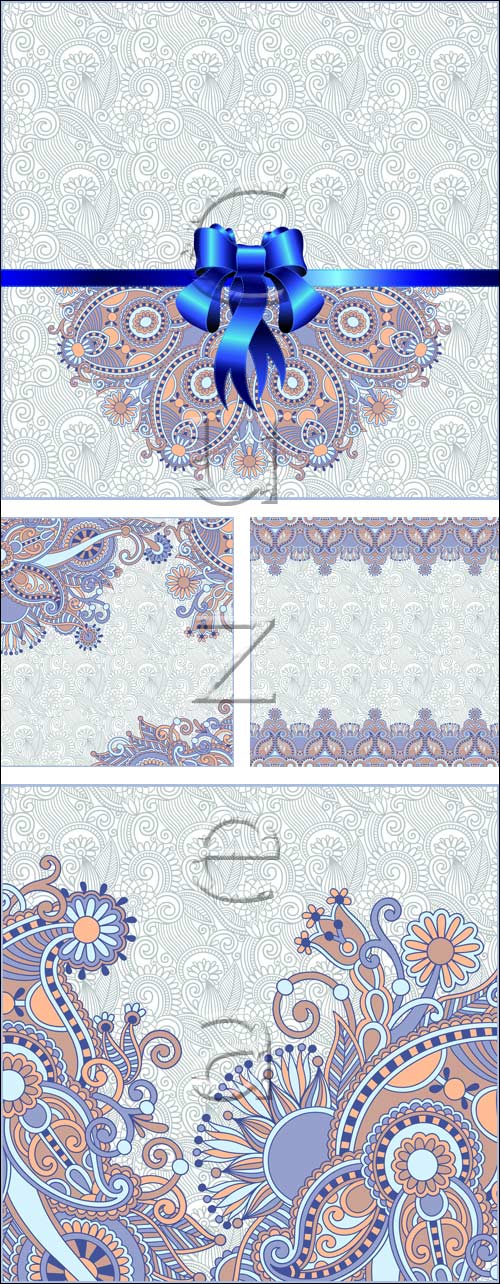      / Vintage background with blue ribbon - vector stock
