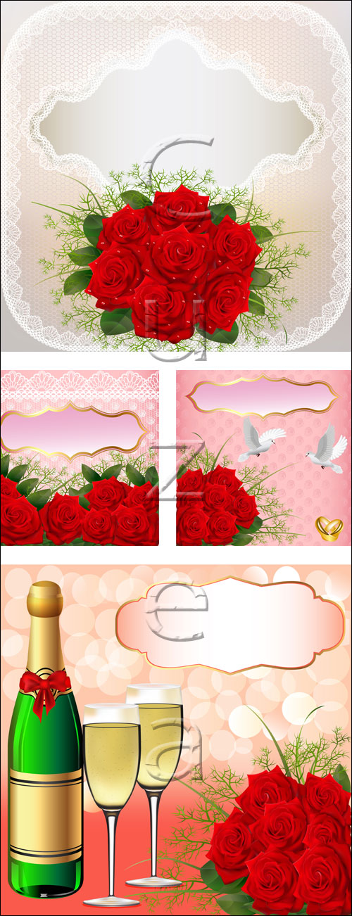     / wedding  background with red roses - vector stock