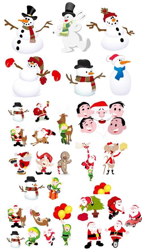 Cartoon Christmas Characters Vector Set