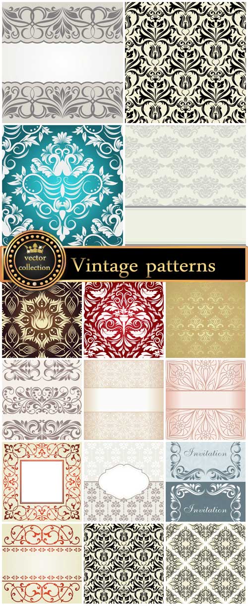 Vintage patterns, backgrounds and invitations vector