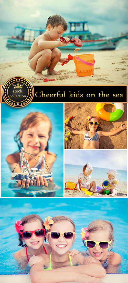 Funny children on a beach - Stock Photo
