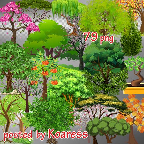 Png клипарт для фотошопа - Летние, осенние, весенние нарисованные деревья