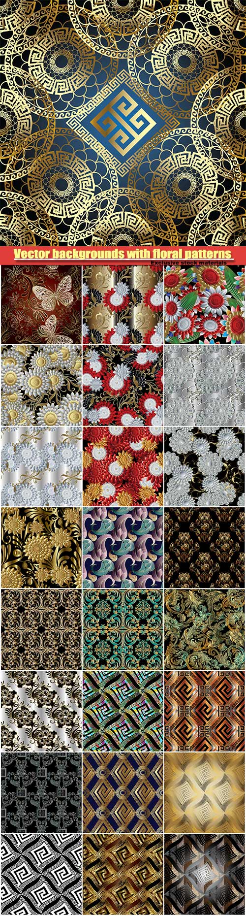 Vector backgrounds with floral and abstract patterns